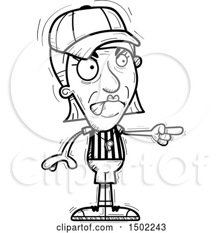 Clipart of a Black and White Mad Pointing Senior Female Referee - Royalty Free Vector Illustration by Cory Thoman