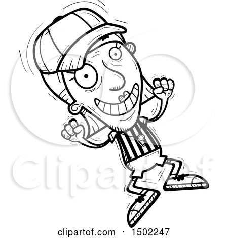 Clipart of a Black and White Jumping Senior Female Referee - Royalty Free Vector Illustration by Cory Thoman