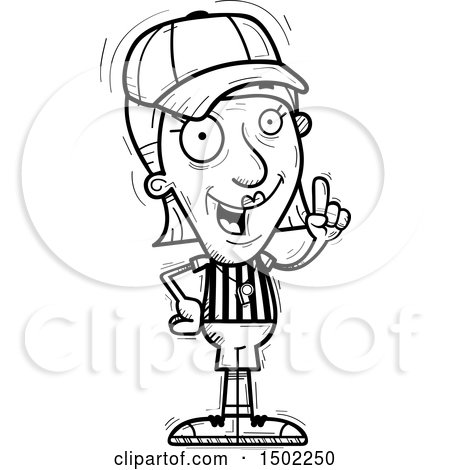 Clipart of a Black and White Senior Female Referee Holding up a Finger - Royalty Free Vector Illustration by Cory Thoman