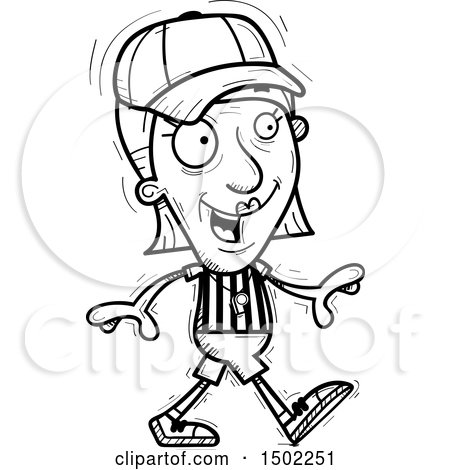 Clipart of a Black and White Walking Senior Female Referee - Royalty Free Vector Illustration by Cory Thoman