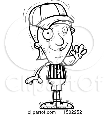 Clipart of a Black and White Waving Senior Female Referee - Royalty Free Vector Illustration by Cory Thoman