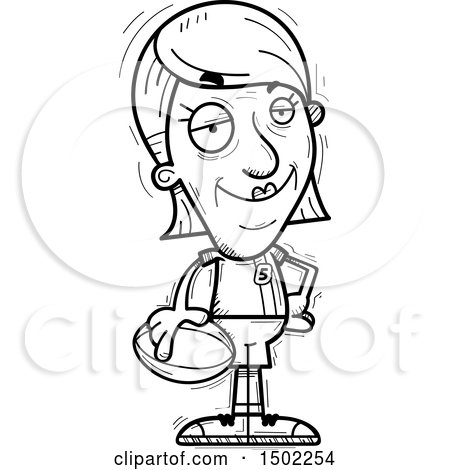 Clipart of a Black and White Confident Senior Female Rugby Player - Royalty Free Vector Illustration by Cory Thoman