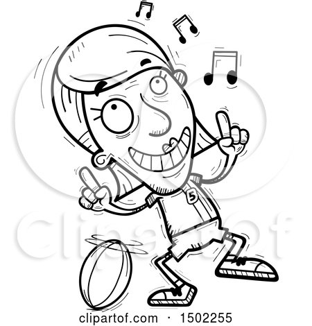 Clipart of a Black and White Senior Female Rugby Player Doing a Happy Dance - Royalty Free Vector Illustration by Cory Thoman