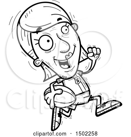 Clipart of a Black and White Running Senior Female Rugby Player - Royalty Free Vector Illustration by Cory Thoman