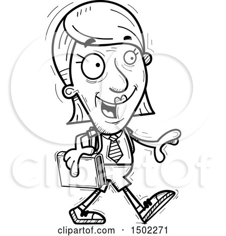 Clipart of a Black and White Walking Senior Female College Student - Royalty Free Vector Illustration by Cory Thoman