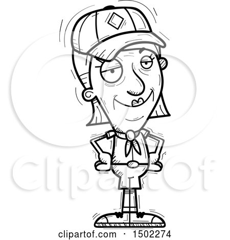Clipart of a Black and White Confident Senior Female Scout - Royalty Free Vector Illustration by Cory Thoman