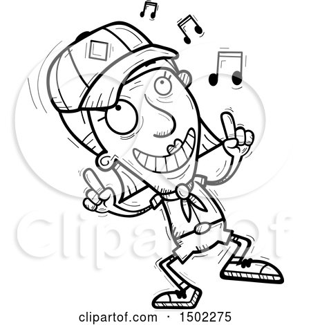 Clipart of a Black and White Senior Female Scout Doing a Happy Dance - Royalty Free Vector Illustration by Cory Thoman