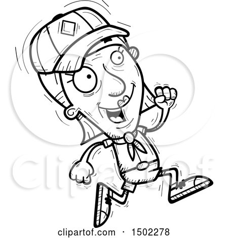Clipart of a Black and White Running Senior Female Scout - Royalty Free Vector Illustration by Cory Thoman