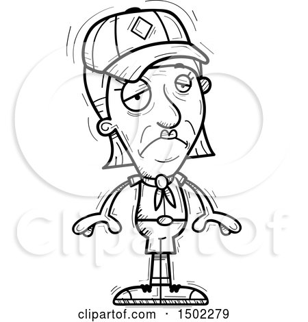 Clipart of a Black and White Sad Senior Female Scout - Royalty Free Vector Illustration by Cory Thoman