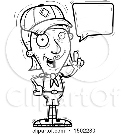 Clipart of a Black and White Talking Senior Female Scout - Royalty Free Vector Illustration by Cory Thoman