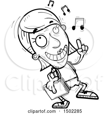 Clipart of a Black and White Senior Female Community College Student Doing a Happy Dance - Royalty Free Vector Illustration by Cory Thoman