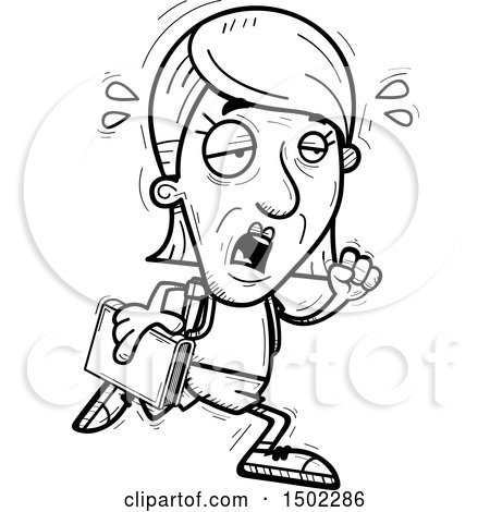 Clipart of a Black and White Tired Running Senior Female Community College Student - Royalty Free Vector Illustration by Cory Thoman