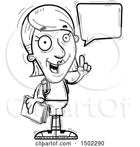 Clipart of a Black and White Talking Senior Female Community College Student - Royalty Free Vector Illustration by Cory Thoman