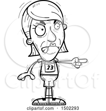 Clipart of a Black and White Mad Pointing Senior Female Track and Field Athlete - Royalty Free Vector Illustration by Cory Thoman