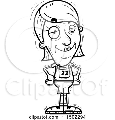 Clipart of a Black and White Confident Senior Female Track and Field Athlete - Royalty Free Vector Illustration by Cory Thoman