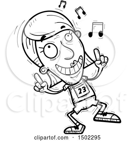 Clipart of a Black and White Senior Female Track and Field Athlete Doing a Happy Dance - Royalty Free Vector Illustration by Cory Thoman