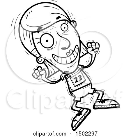 Clipart of a Black and White Jumping Senior Female Track and Field Athlete - Royalty Free Vector Illustration by Cory Thoman