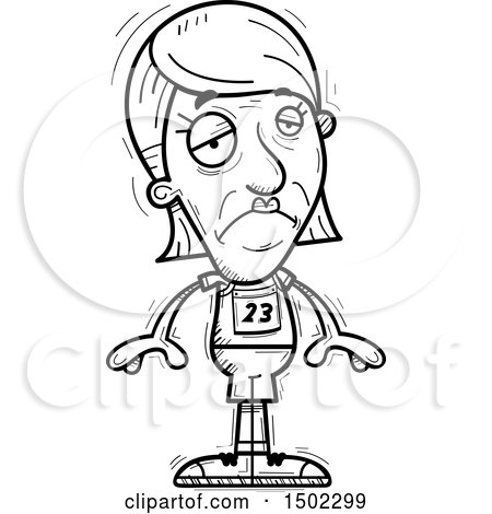 Clipart of a Black and White Sad Senior Female Track and Field Athlete - Royalty Free Vector Illustration by Cory Thoman