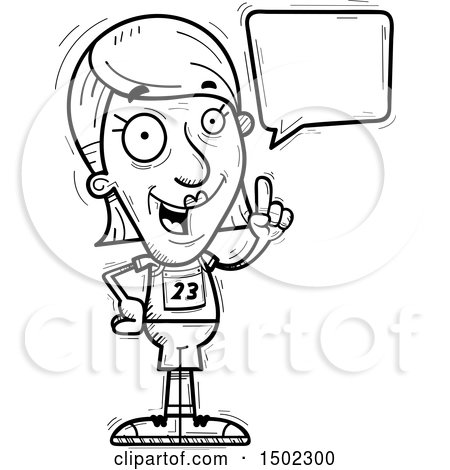 Clipart of a Black and White Talking Senior Female Track and Field Athlete - Royalty Free Vector Illustration by Cory Thoman