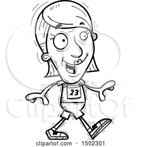 Clipart of a Black and White Walking Senior Female Track and Field Athlete - Royalty Free Vector Illustration by Cory Thoman