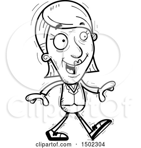 Clipart of a Black and White Walking Senior Business Woman - Royalty Free Vector Illustration by Cory Thoman
