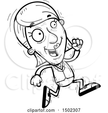 Clipart of a Black and White Running Senior Business Woman - Royalty Free Vector Illustration by Cory Thoman