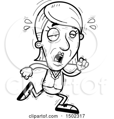 Clipart of a Black and White Tired Running Senior Business Woman - Royalty Free Vector Illustration by Cory Thoman