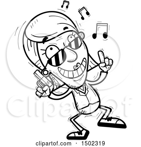 Clipart of a Black and White Happy Dancing Senior Woman Secret Service Agent - Royalty Free Vector Illustration by Cory Thoman