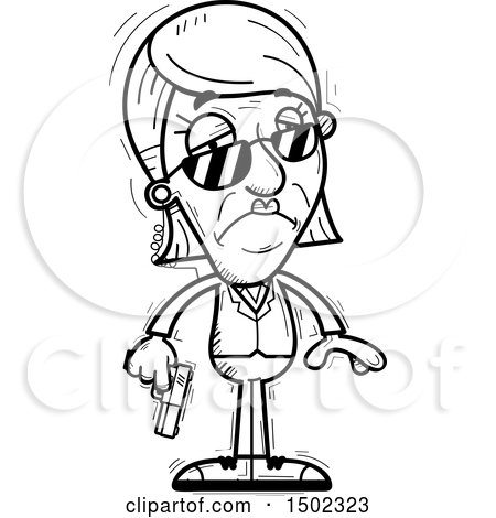 Clipart of a Black and White Sad Senior Woman Secret Service Agent - Royalty Free Vector Illustration by Cory Thoman