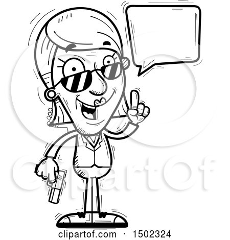 Clipart of a Black and White Talking Senior Woman Secret Service Agent - Royalty Free Vector Illustration by Cory Thoman