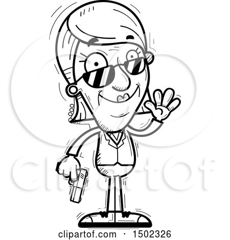 Clipart of a Black and White Waving Senior Woman Secret Service Agent - Royalty Free Vector Illustration by Cory Thoman