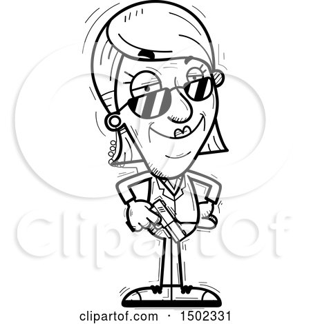 Clipart of a Black and White Confident Senior Woman Secret Service Agent - Royalty Free Vector Illustration by Cory Thoman