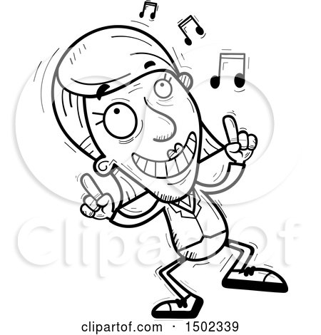 Clipart of a Black and White Happy Dancing Senior Business Woman - Royalty Free Vector Illustration by Cory Thoman