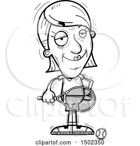 Clipart of a Black and White Confident Senior Woman Tennis Player - Royalty Free Vector Illustration by Cory Thoman