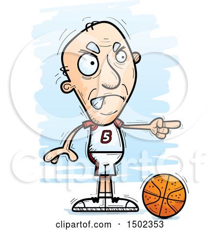 Clipart of a Mad Pointing White Senior Male Basketball Player - Royalty Free Vector Illustration by Cory Thoman