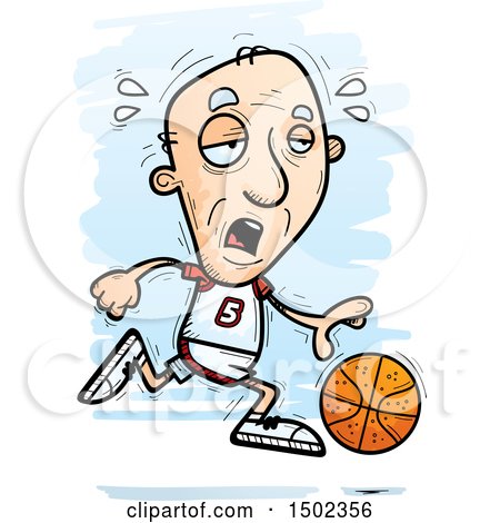 Clipart of a Tired Running White Senior Male Basketball Player - Royalty Free Vector Illustration by Cory Thoman