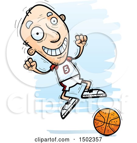 Clipart of a Jumping White Senior Male Basketball Player - Royalty Free Vector Illustration by Cory Thoman