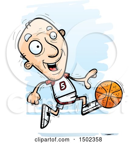 Clipart of a Running White Senior Male Basketball Player - Royalty Free Vector Illustration by Cory Thoman