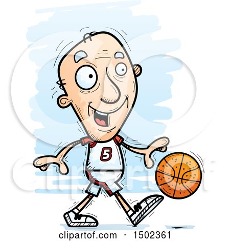 Clipart of a Dribbling White Senior Male Basketball Player - Royalty Free Vector Illustration by Cory Thoman