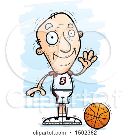 Clipart of a Waving White Senior Male Basketball Player - Royalty Free Vector Illustration by Cory Thoman