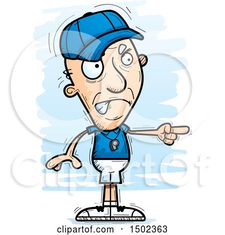 Clipart of a Mad Pointing White Senior Male Coach - Royalty Free Vector Illustration by Cory Thoman