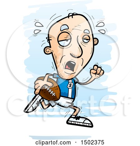 Clipart of a Tired Running White Senior Male Football Player - Royalty Free Vector Illustration by Cory Thoman