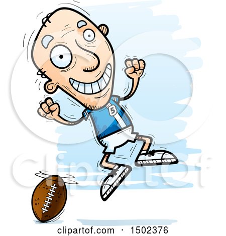 Clipart of a Jumping White Senior Male Football Player - Royalty Free Vector Illustration by Cory Thoman