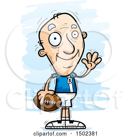 Clipart of a Waving White Senior Male Football Player - Royalty Free Vector Illustration by Cory Thoman