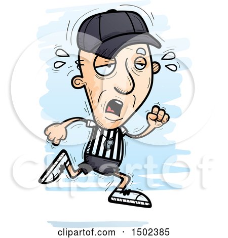 Clipart of a Tired Running White Senior Male Referee - Royalty Free Vector Illustration by Cory Thoman