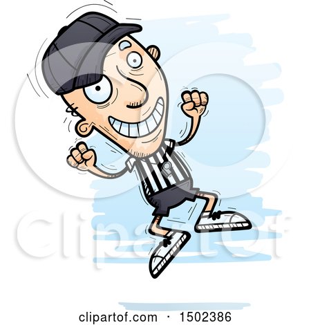 Clipart of a Jumping White Senior Male Referee - Royalty Free Vector Illustration by Cory Thoman