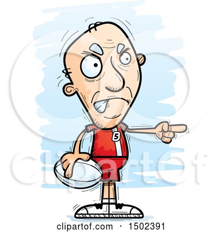 Clipart of a Mad Pointing White Senior Male Rugby Player - Royalty Free Vector Illustration by Cory Thoman