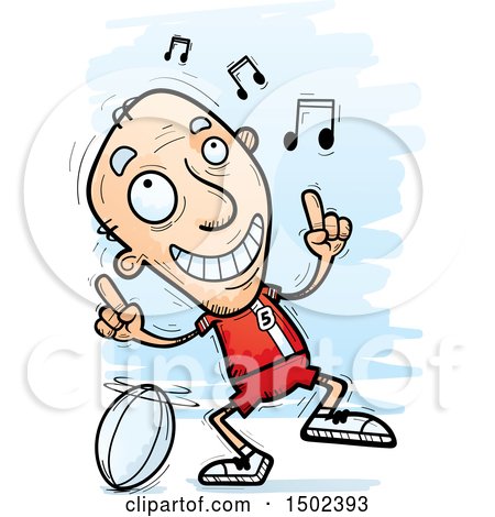 Clipart of a White Senior Male Rugby Player Doing a Happy Dance - Royalty Free Vector Illustration by Cory Thoman