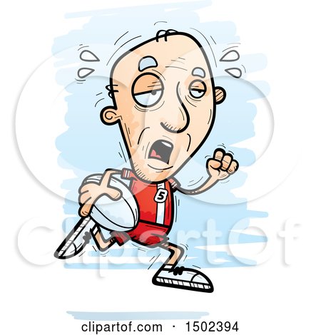 Clipart of a Tired Running White Senior Male Rugby Player - Royalty Free Vector Illustration by Cory Thoman