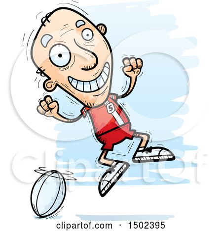 Clipart of a Jumping White Senior Male Rugby Player - Royalty Free Vector Illustration by Cory Thoman